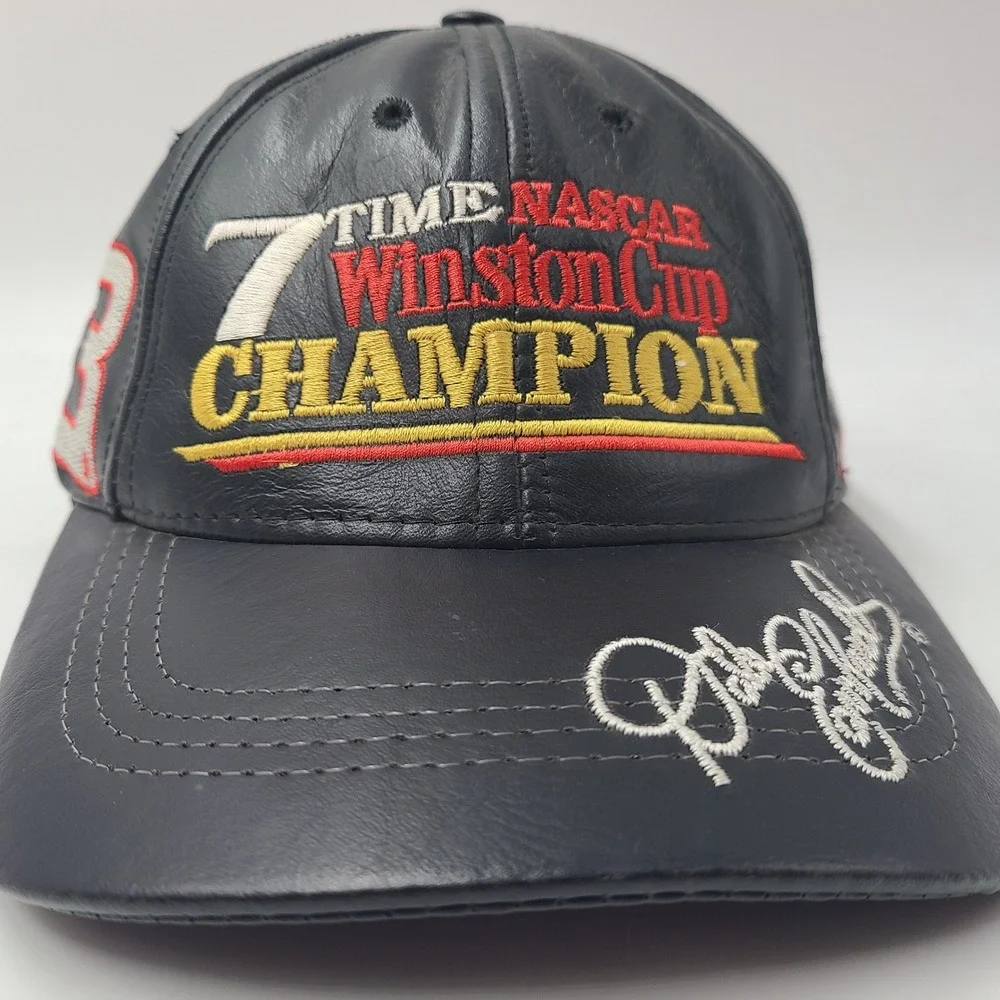 Vtg‎ Dale Earnhardt Hat Strapback (Fits Small) Leather Black NASCAR #3 Champion